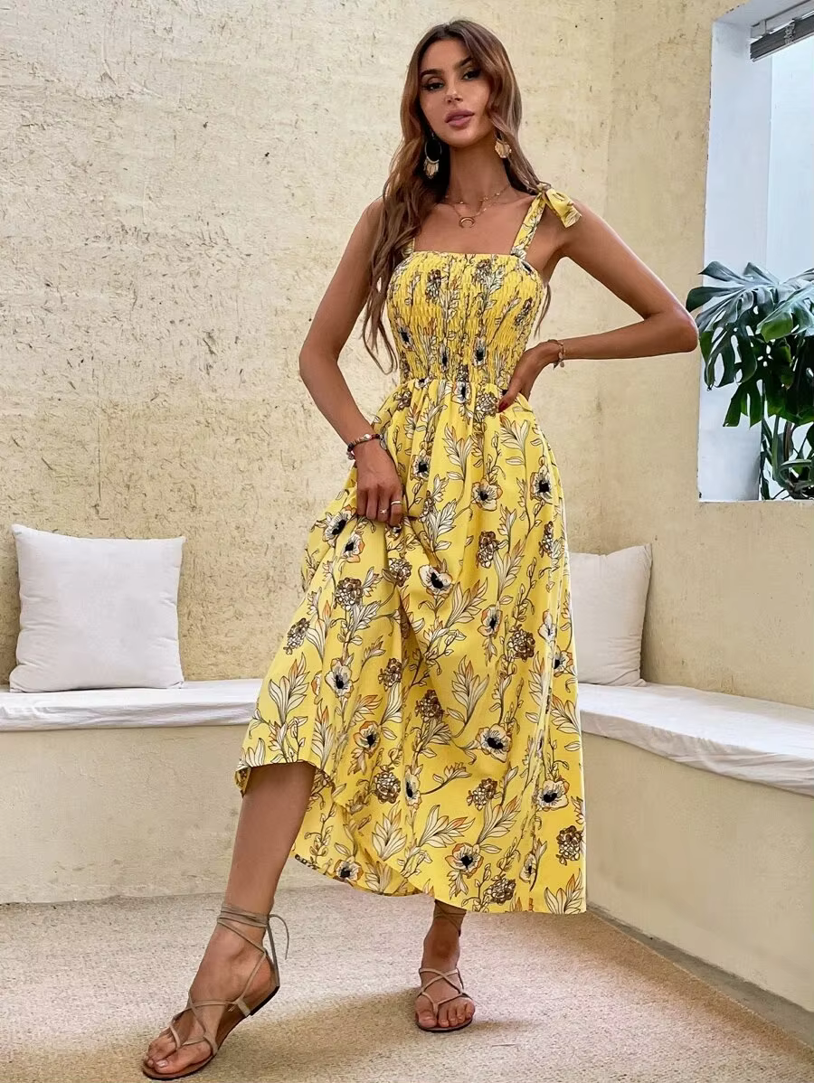 Floral Spaghetti Strap Sleeveless Bandage Beach Ankle-Length Sundress - Image 5