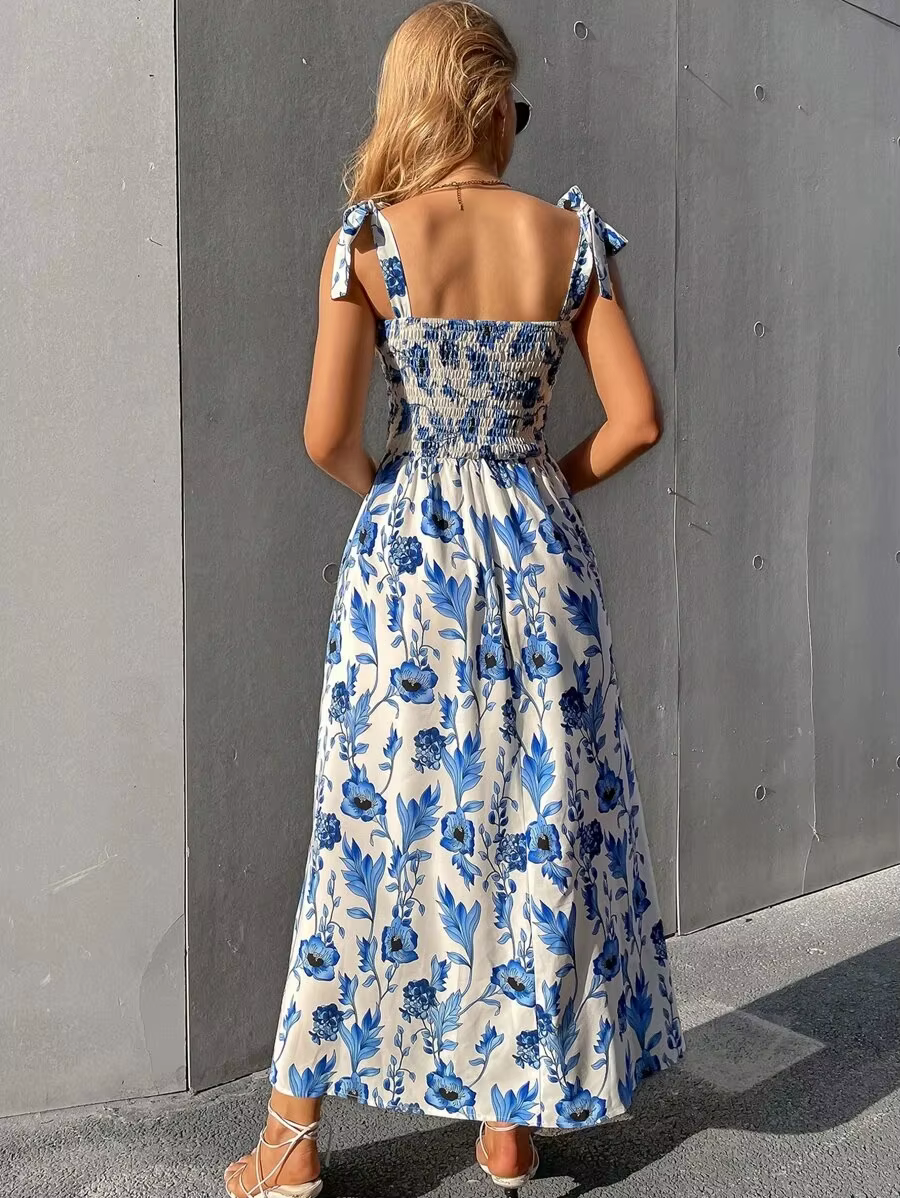 Floral Spaghetti Strap Sleeveless Bandage Beach Ankle-Length Sundress - Image 18