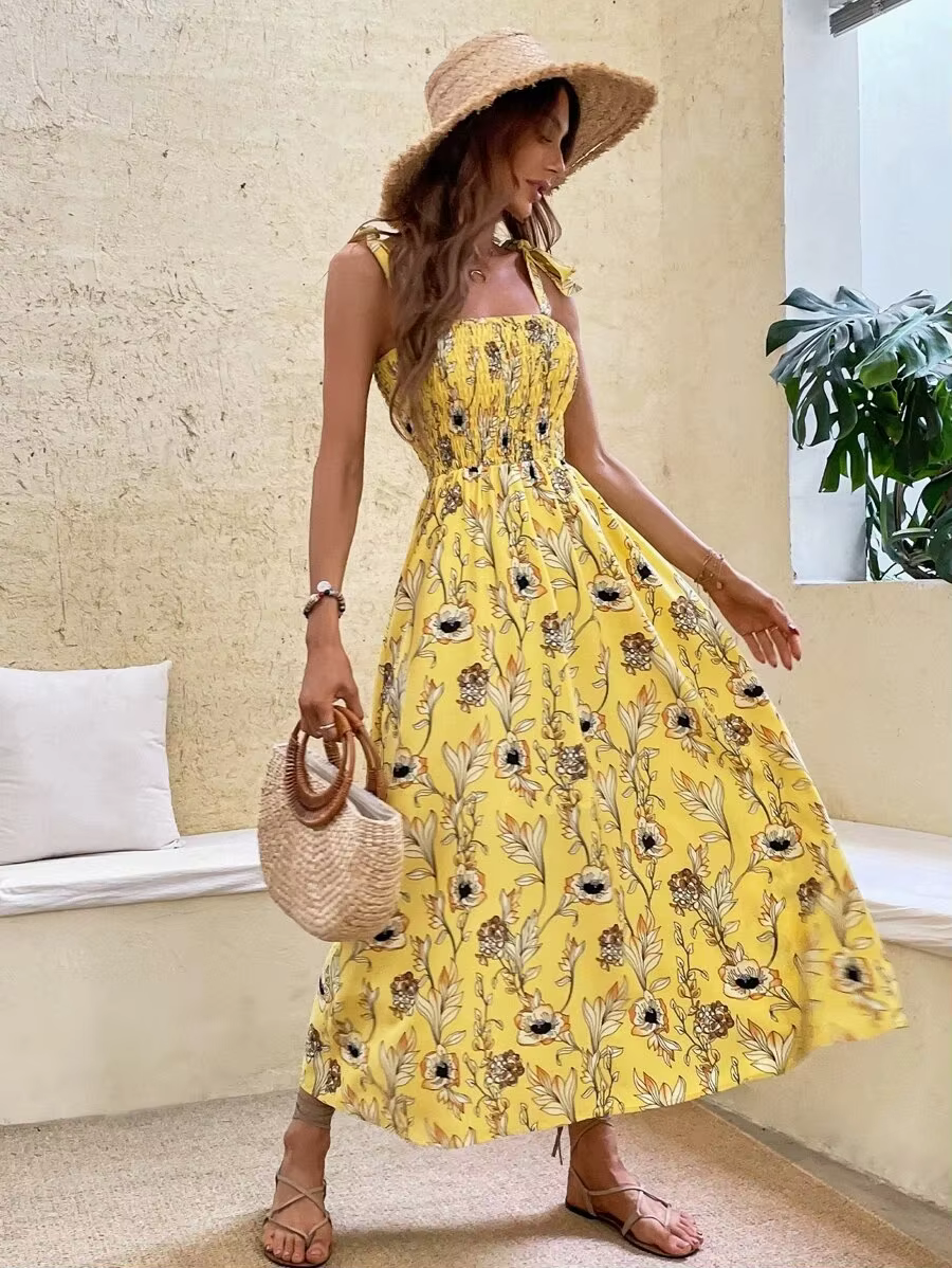 Floral Spaghetti Strap Sleeveless Bandage Beach Ankle-Length Sundress - Image 4