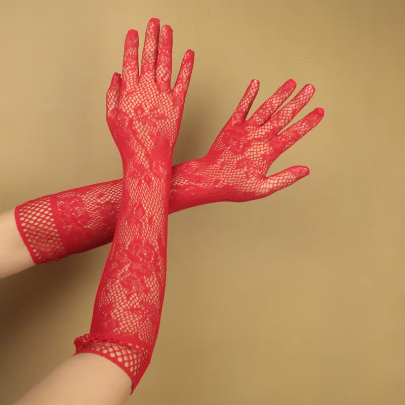 Floral Transparent Lace Elastic Bride Long-sleeve Mesh Liturgy Glove