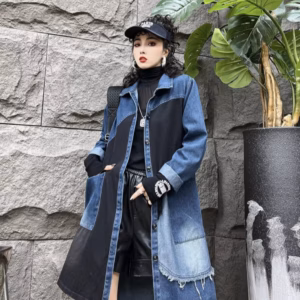 Fringe Patchwork Pleated Windbreaks Casual Loose Trench Midi Coat
