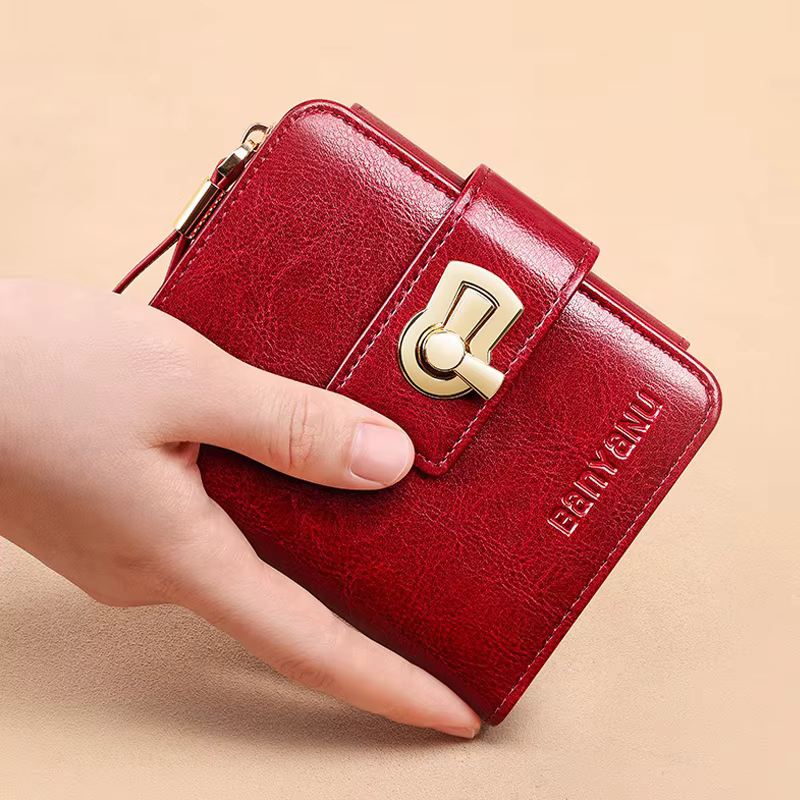 Genuine Leather Tri Fold RFID Blocking ID Card Holder Zipper Coin Purse