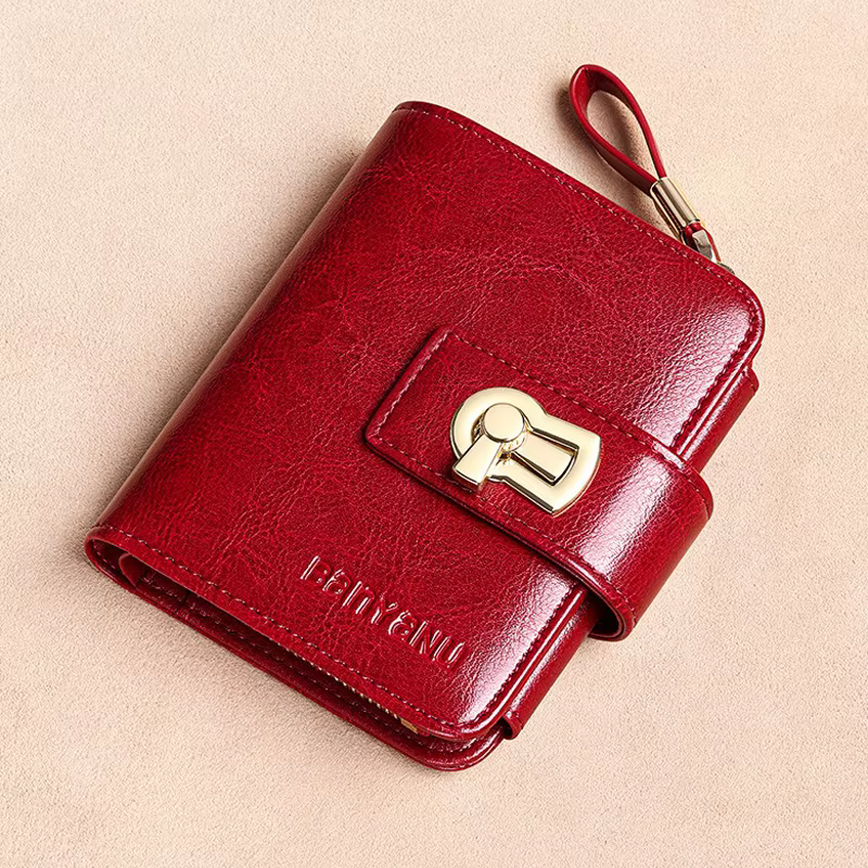 Genuine Leather Tri Fold RFID Blocking ID Card Holder Zipper Coin Purse - Image 4