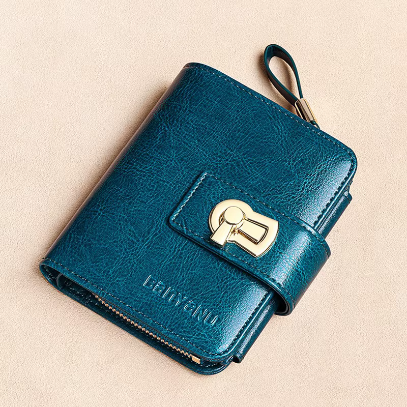 Genuine Leather Tri Fold RFID Blocking ID Card Holder Zipper Coin Purse - Image 5