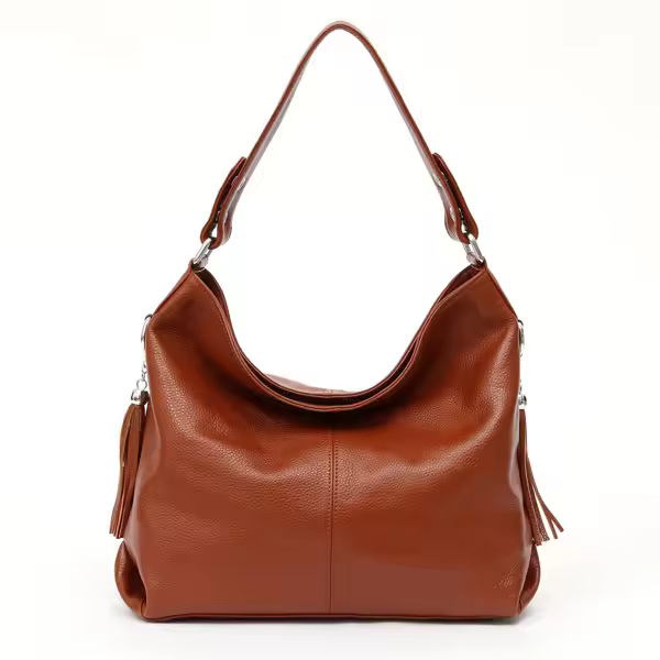 Genuine Tassel Plain Color Real Cowhide Leather Large Shopper Hobo Bag - Image 15
