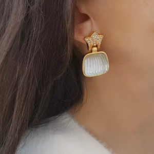 Geometric Brass With 18K Star Resin Punk Party Drop Earrings