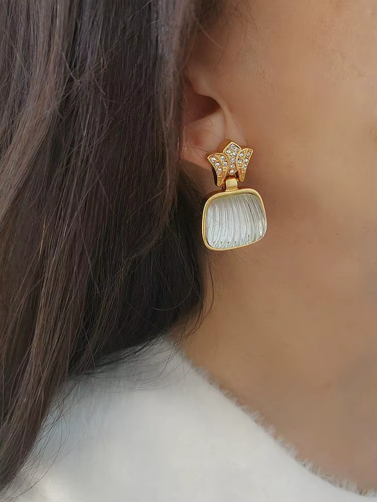 Geometric Brass With 18K Star Resin Punk Party Drop Earrings