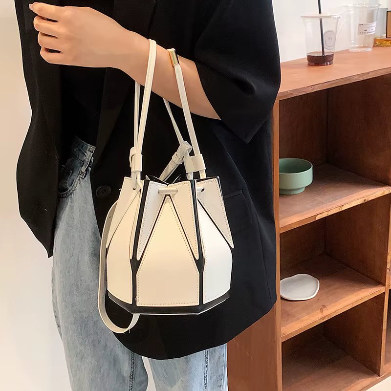 Geometric Folding Shoulder Crossbody Satchel Bucket Bag