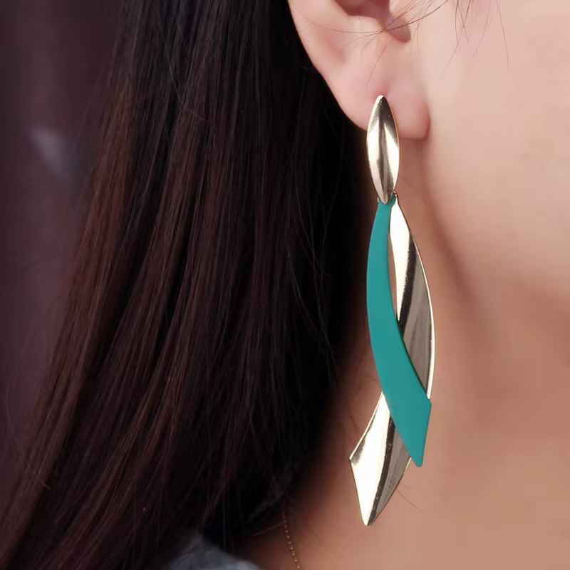 Geometric Leaf Drop Long Smooth Party Christmas Earrings
