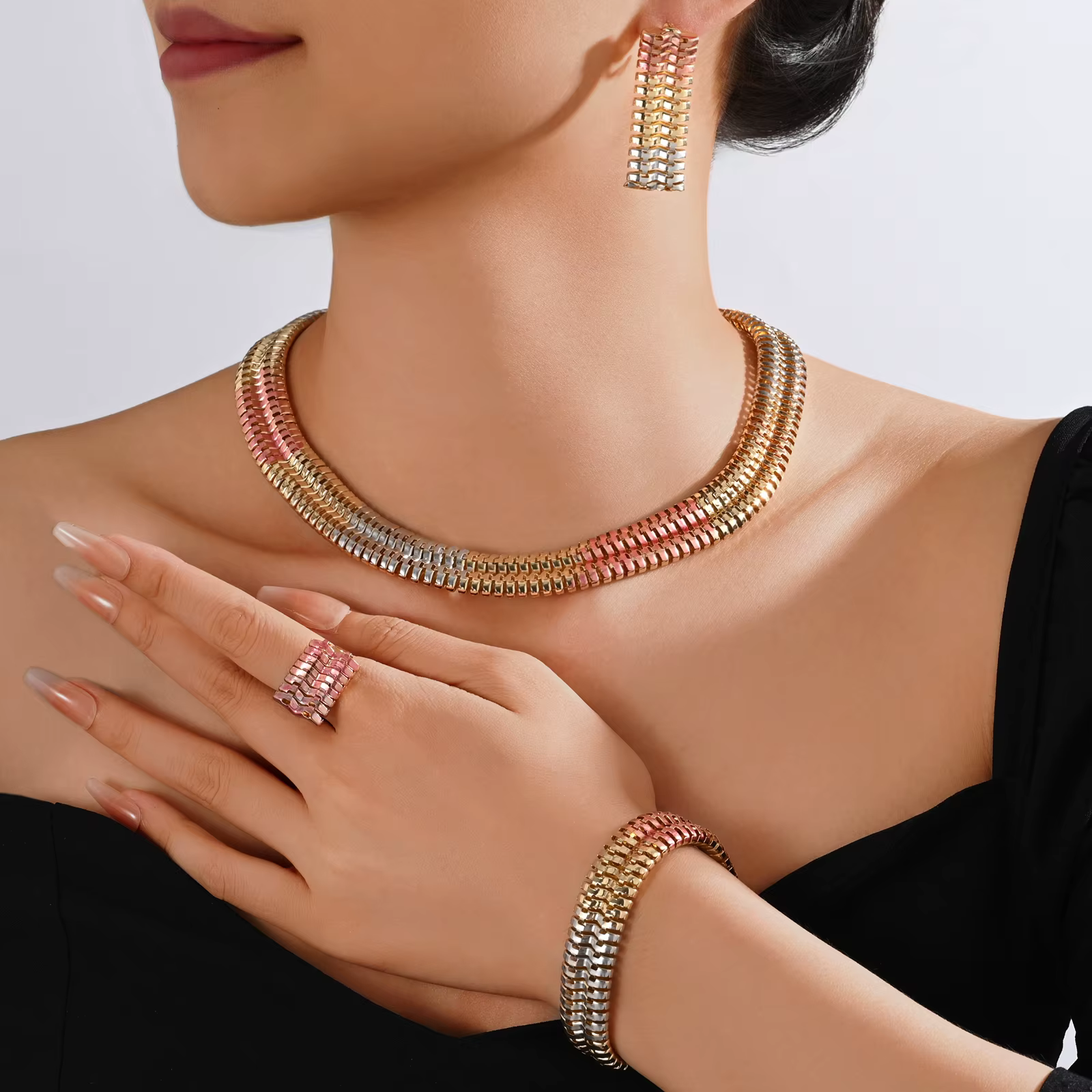 Geometric Necklace Bracelet Charm Bridal Engagement Ring Earrings for Wedding Gift