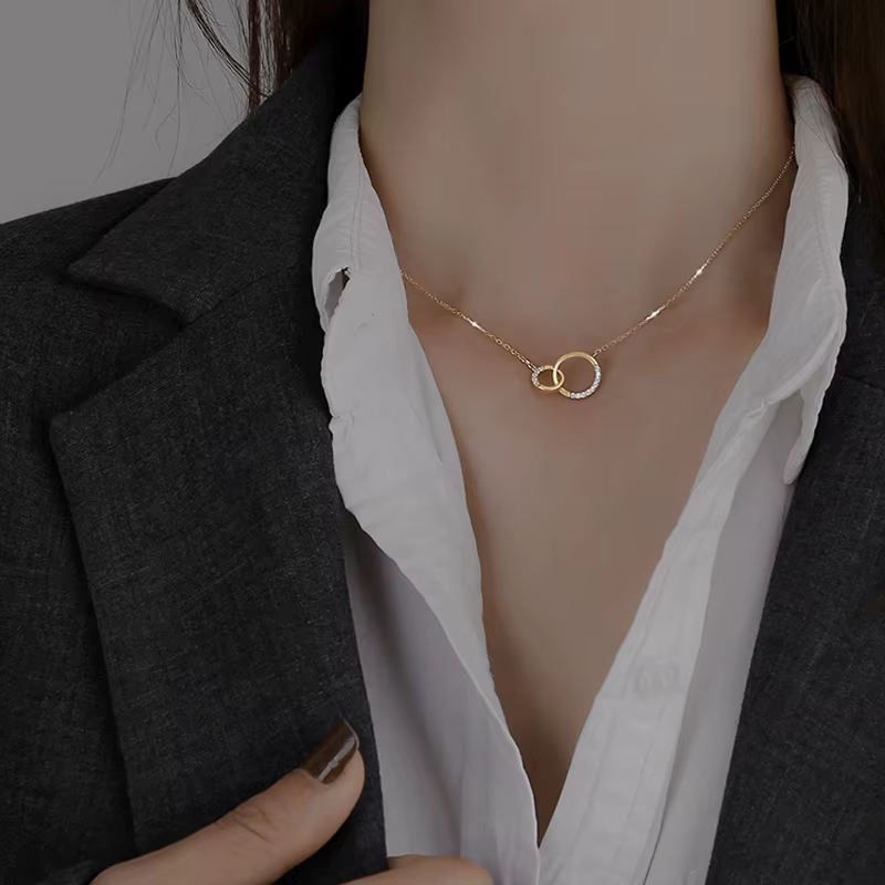 Geometric Shape 925 Sterling Silver Round Zirconia Charm Pendant Choker