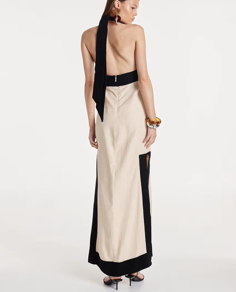 Halter Elegant Backless Sleeveless Loose Cotton Patchwork Maxi Dresses - Image 5