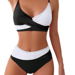 High Waist Bikini Cross Backless Swimsuit Patchwork Tight Beachwear Bikini Set