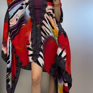 Kimono Print Coat Loose Tassels Long Dress Beach Holiday Deach Cover up Party Dresses