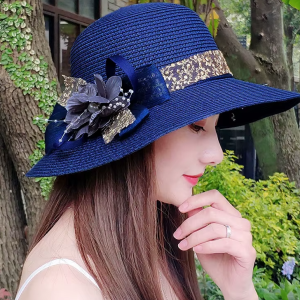Lace Bowknot Flowers Ribbon Flat Top Straw Hat Beach Caps