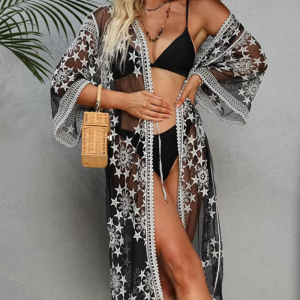 Lace Embroidery Kimono Bikini Loose Cardigan Swimsuit Beachwear Cover Ups