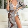 Lace Embroidery Kimono Bikini Loose Cardigan Swimsuit Cover Ups  Maxi Long Dress