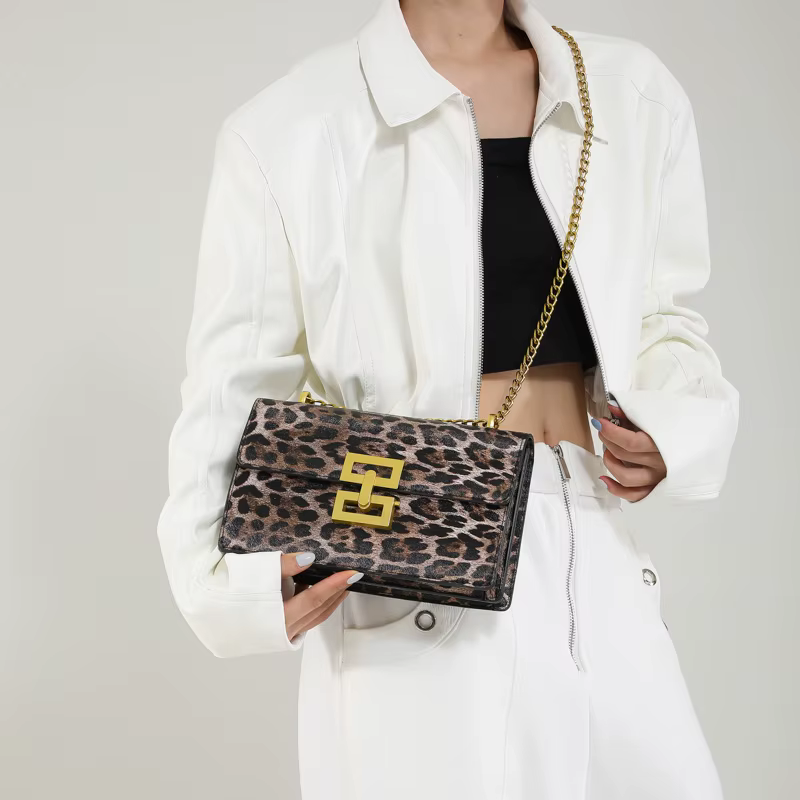 Leopard print PU Leather Chain Mobile Phone Purses Crossbody Handbag - Image 10