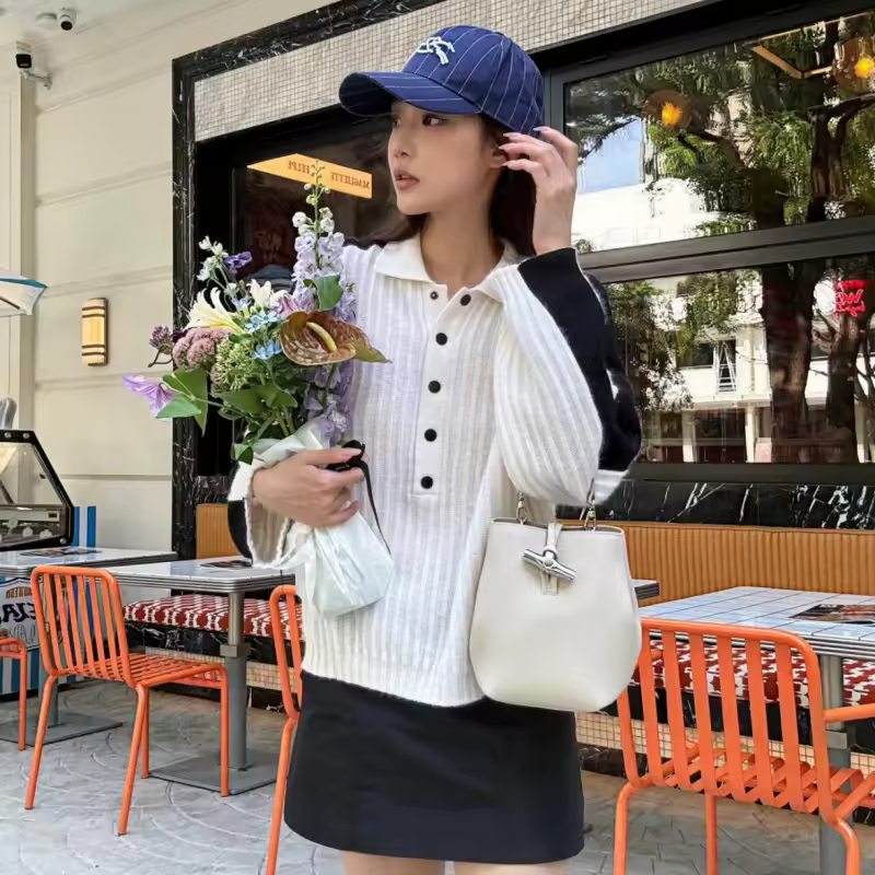 Litchi Pattern Simple and Versatile One Shoulder Cross Shoulder Bamboo Bucket Bag