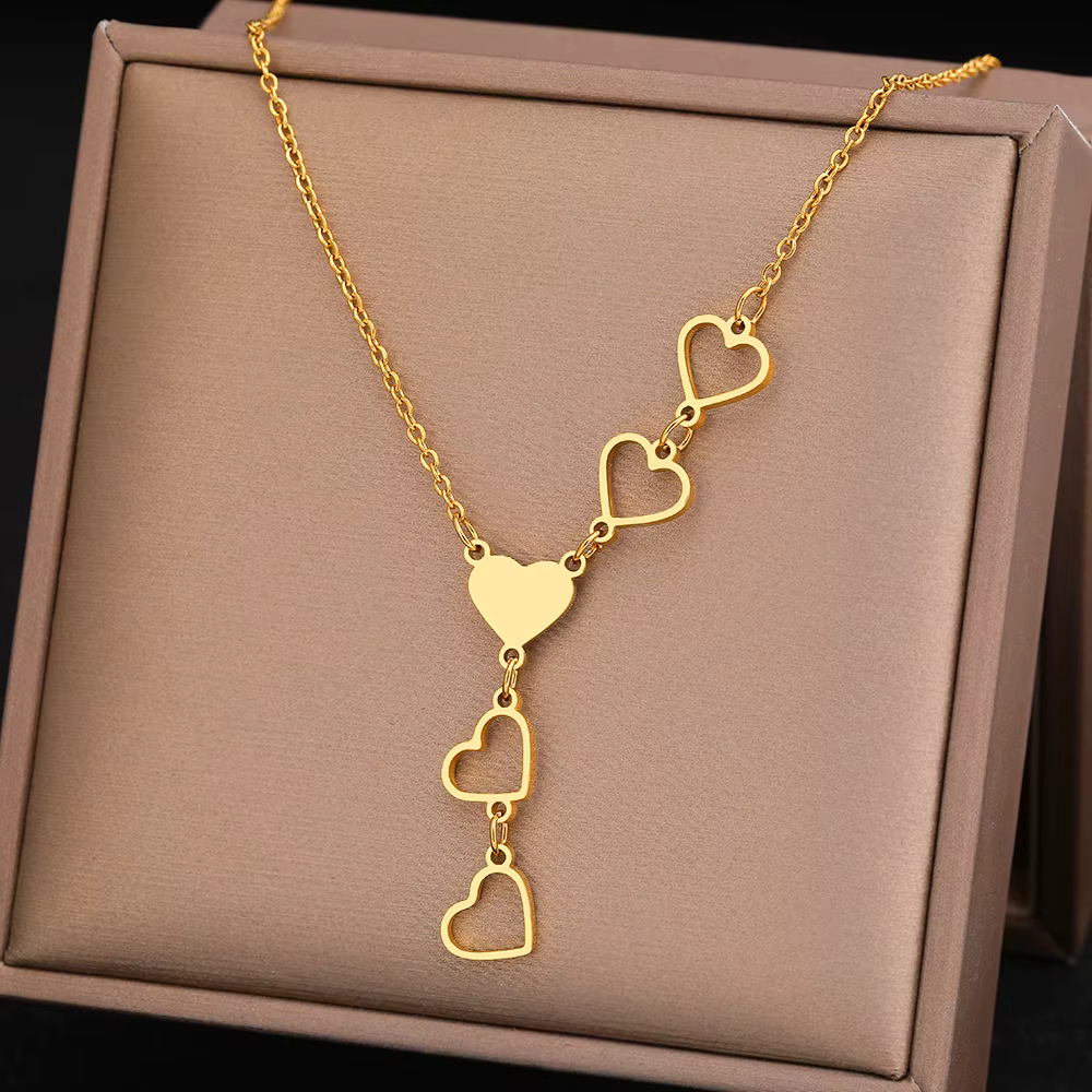 Luxury Elegant Stainless Stee Delicate Heart Pendant Charm Chain Necklace - Image 2