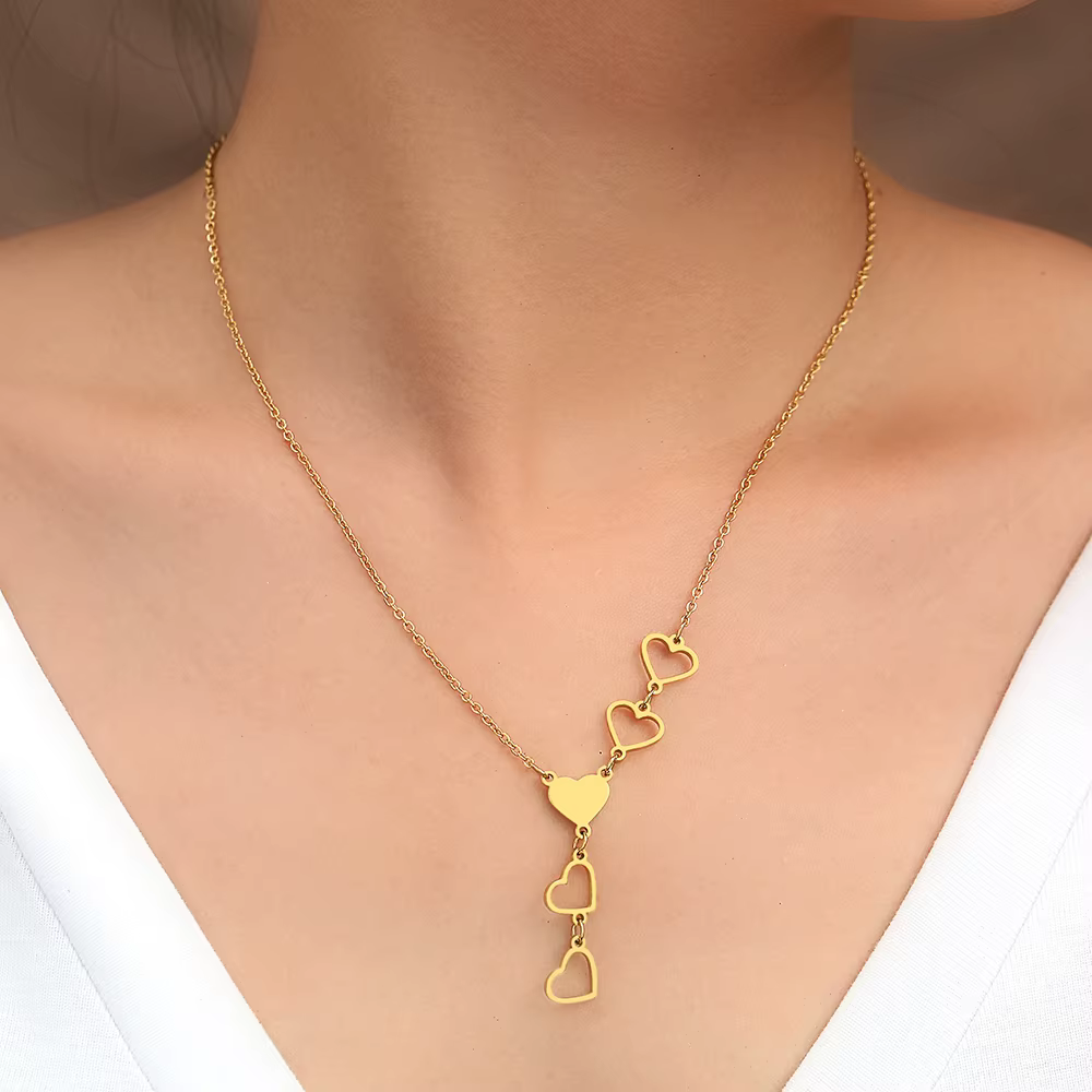 Luxury Elegant Stainless Stee Delicate Heart Pendant Charm Chain Necklace