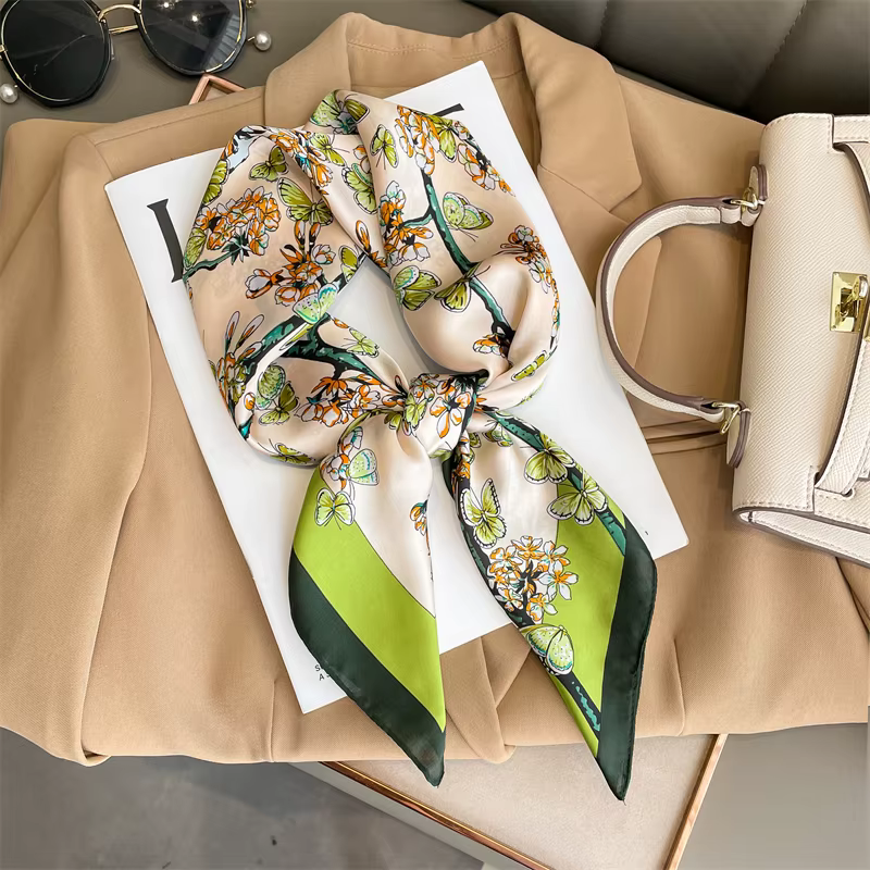 Luxury Hijab Hair Bands Neckerchief Satin Shawl Ribbon Square Silk Scarf