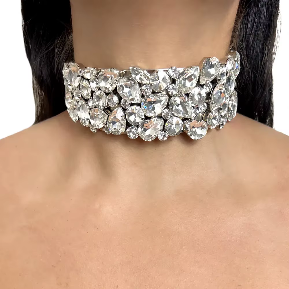 Luxury Large Crystal Rhinestone Wedding Prom Choker Necklace