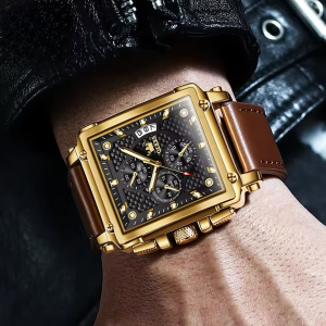 Luxury Leather Strap Waterpoof Luminous Chronograph Original Sports Square Wristwatches