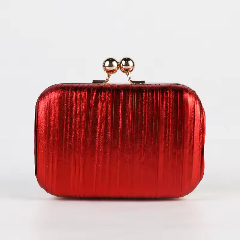 Luxury Metal Color Gold Pleated Sequins Evening Bling Clutch - Image 6