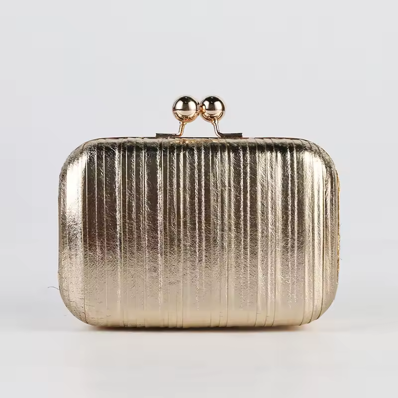 Luxury Metal Color Gold Pleated Sequins Evening Bling Clutch - Image 3
