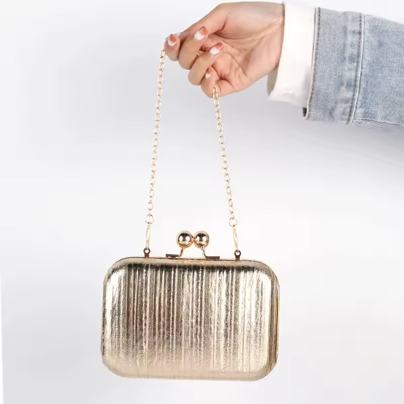 Luxury Metal Color Gold Pleated Sequins Evening Bling Clutch - Image 2