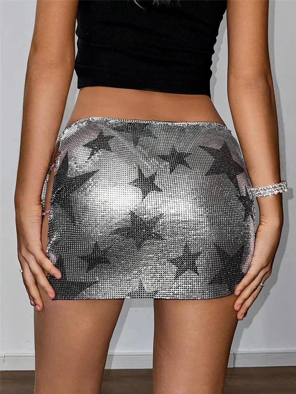 Luxury Metal Sequins Stars Metallic Chain Design Rave Vocal Mini Skirt - Image 6