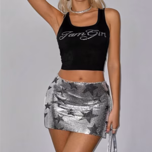 Luxury Metal Sequins Stars Metallic Chain Design Rave Vocal Mini Skirt