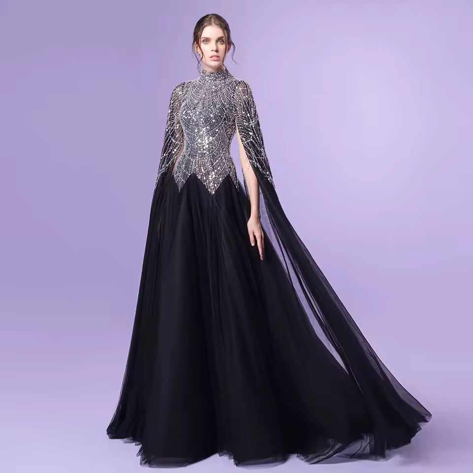 Luxury Neck Aline Sequined Formal Floor-Length Prom Dress
