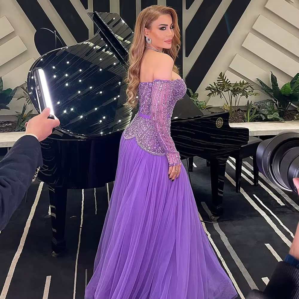 Luxury Pearls High Neck Aline Long Sleeves Formal Prom Dress - Image 3