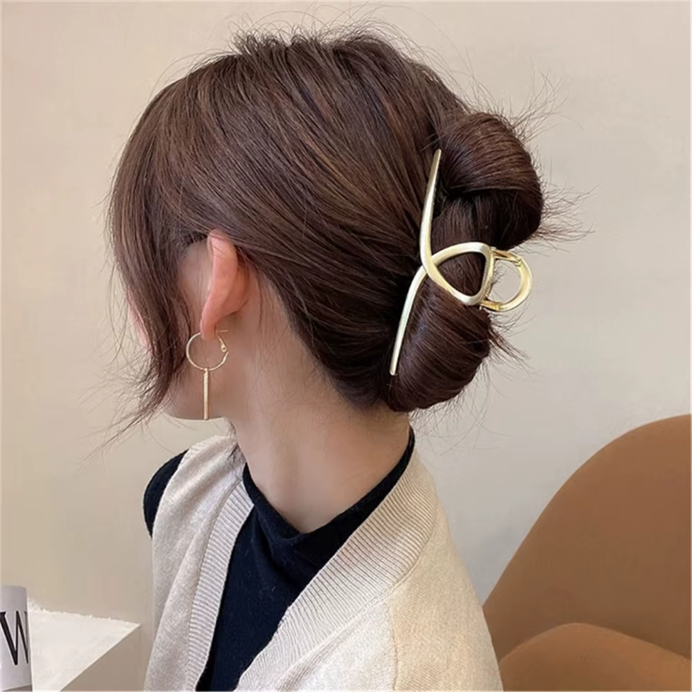 Metal Hair Claw Non Slip Big Geometric Barrette Shark Clip Hairpin