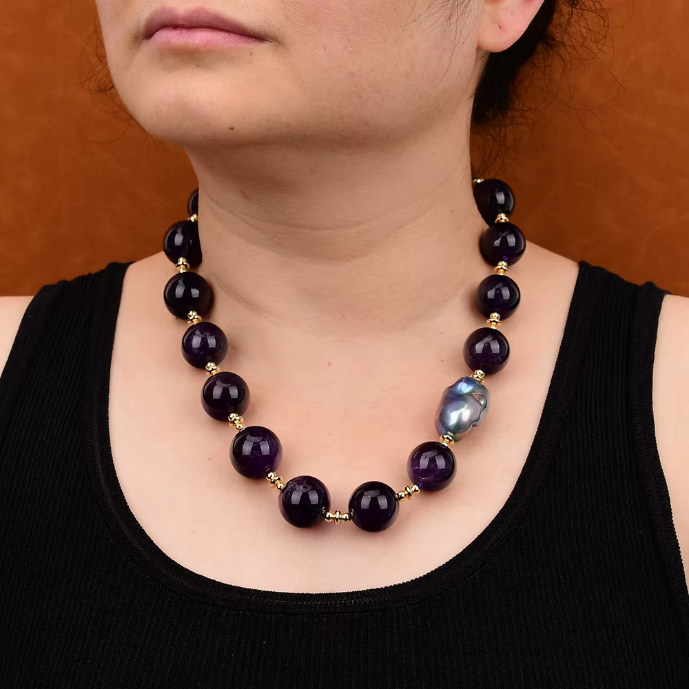 Natural Baroque Pearl Amethyst Quartz Beads Chokers Necklace