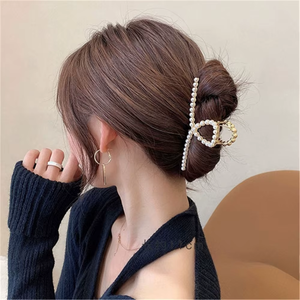 Pearl Non Slip Big Geometric Barrette Shark Clip Hairpin