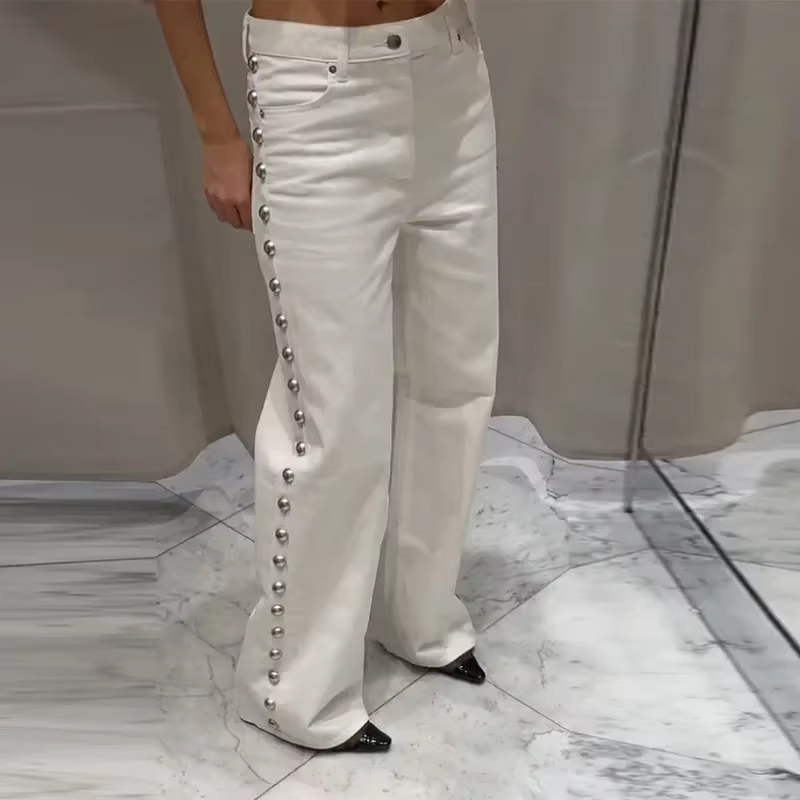 Pearl Low Waist Wide Leg Pocket Solid High Street Washed Denim Jean - Image 7