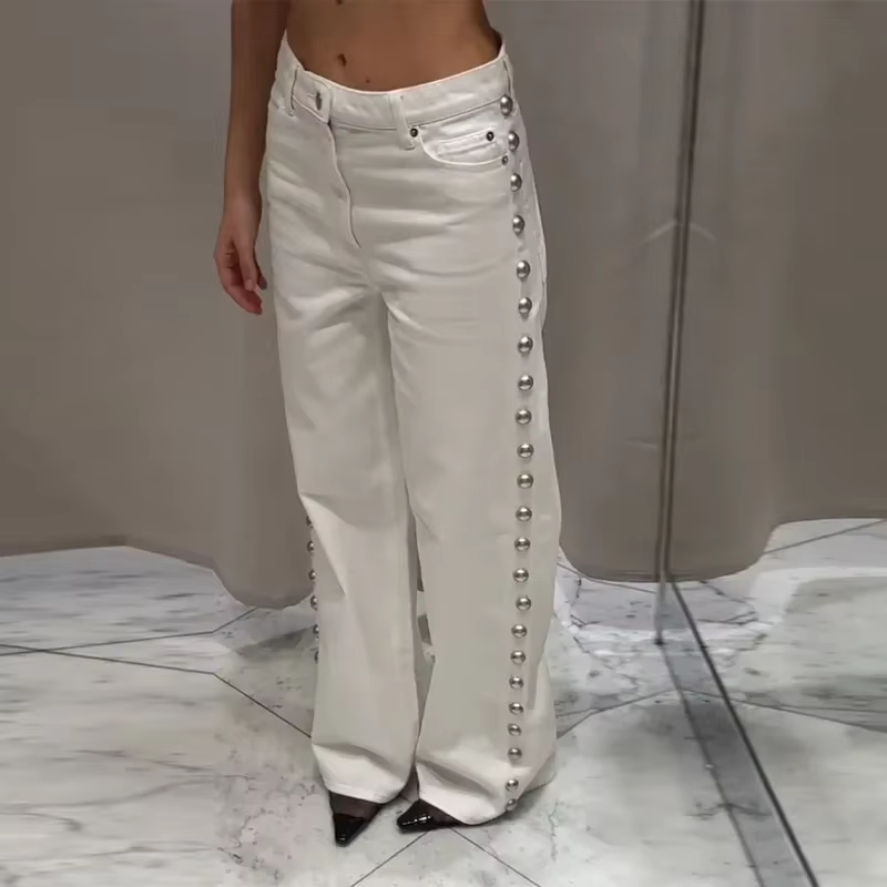 Pearl Low Waist Wide Leg Pocket Solid High Street Washed Denim Jean - Image 9