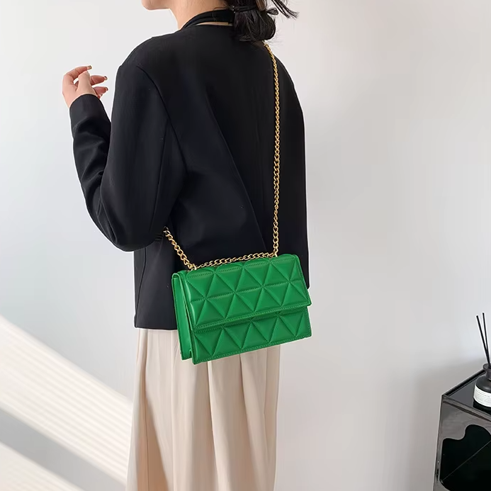 Plaid Designer Pu Leather Shoulder Chain Square Handbags - Image 4