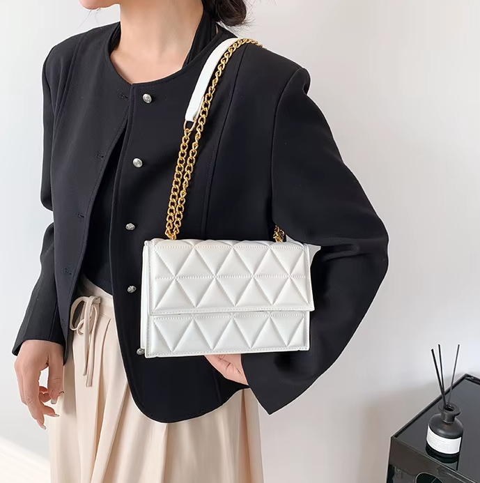 Plaid Designer Pu Leather Shoulder Chain Square Handbags - Image 5