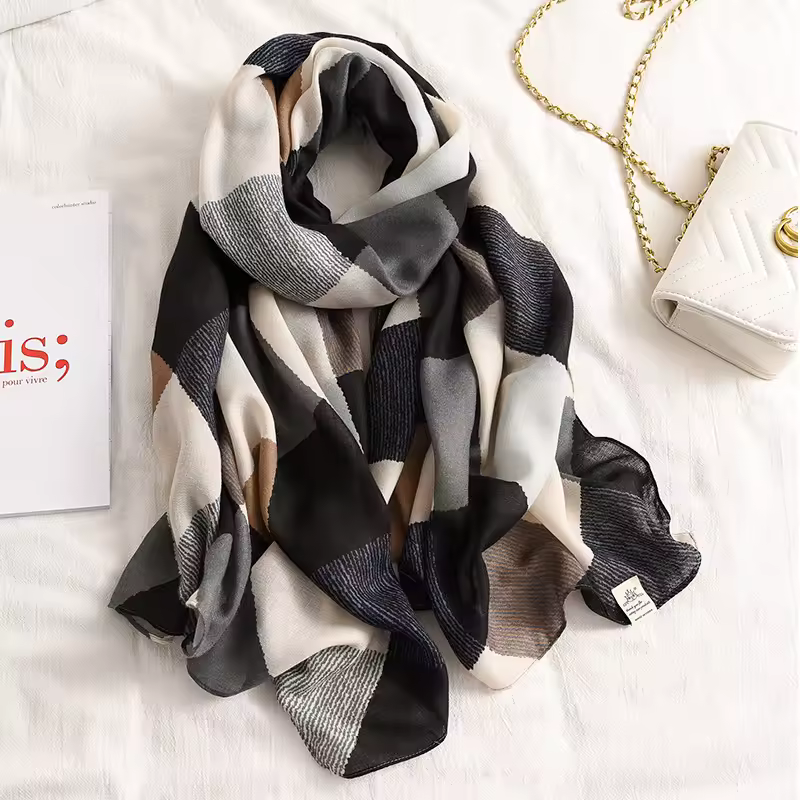 Plaid Print Cotton Hijabs Shawls and Wraps Pashmina Stoles Scarves - Image 2