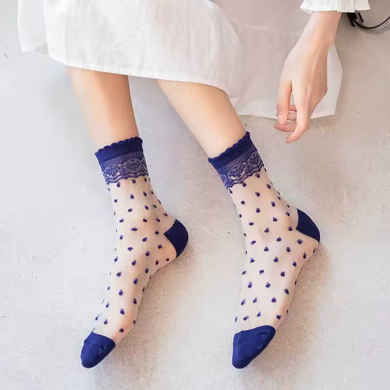 Polka Dot Crystal Silk Ultra-thin Transparent Lace Cute Frilly Socks