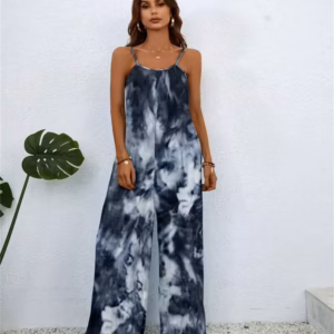 Printing Color Gradient Sleeveless Beach Style Pockets Jumpsuit