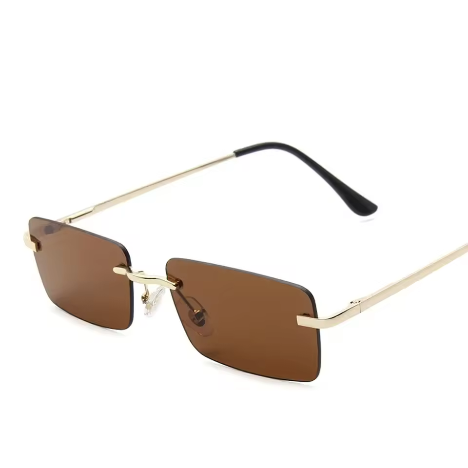 Rimless Rectangle UV400 Driving Square Small Size Sun Glasses - Image 9