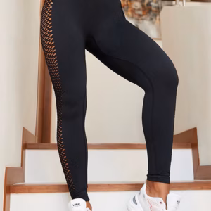 Trendy Seamless Side Mesh Design High Waisted Yoga Leggings