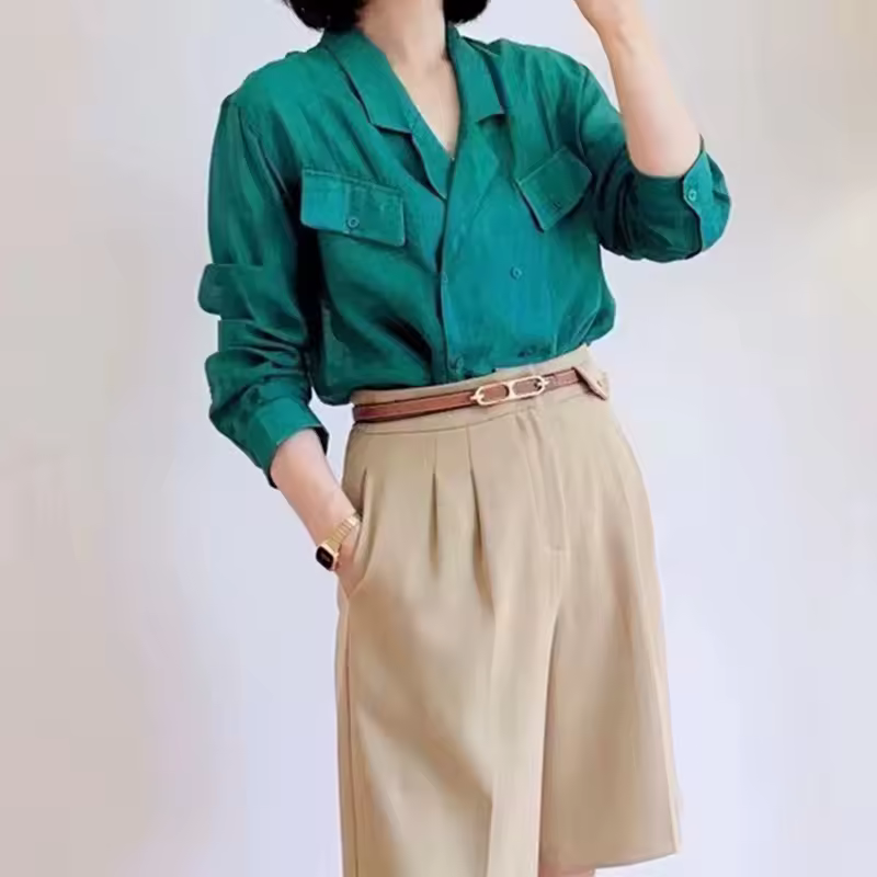 Simple Double-Sided PU Leather Waistband Lady Dress Coat Pants