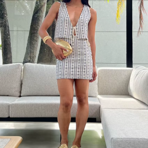 Slim Print Sleeveless Tank Top With High Waist Mini Skirt Streetwear Two Pieces Set