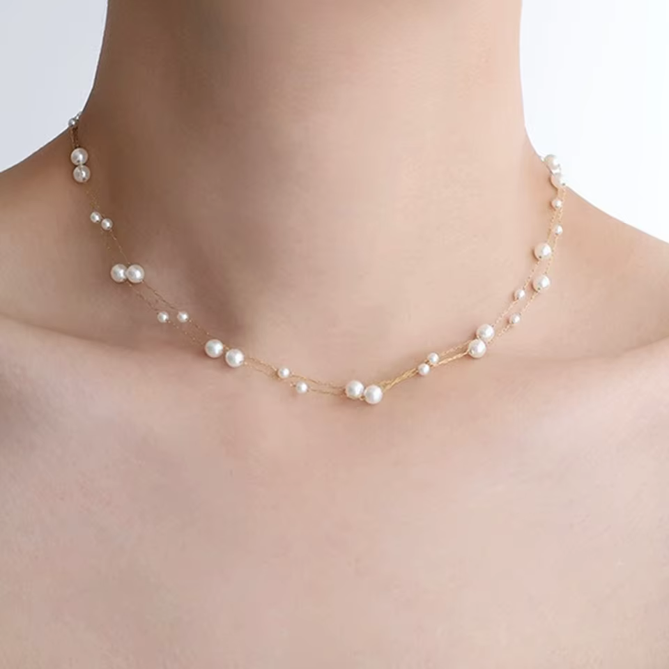 Geometric Stainless Steel Pearl Waterproof Chain Choker